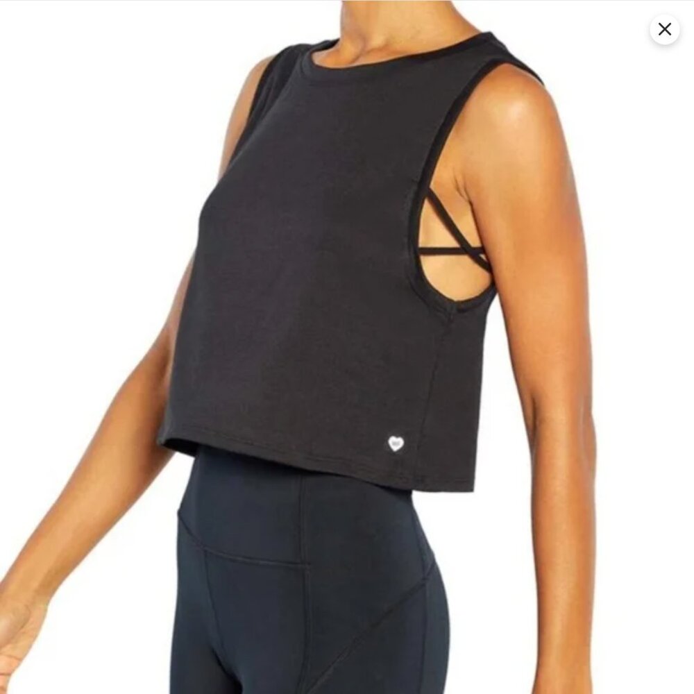 Wildfox Sweat Womens XL Black Criss Cross Sides Boxy Muscle Tank Top Haley Crop